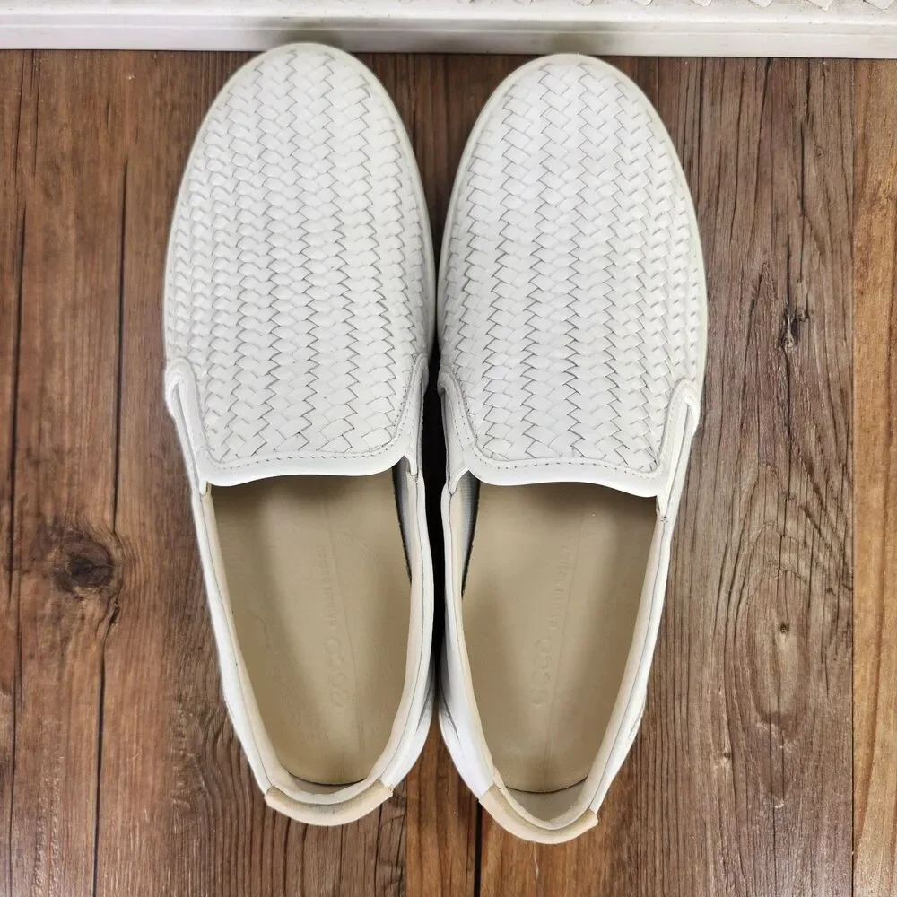 ECCO Soft 7 Woven Slip-On Womens Sz 9.5 White Leather Modern Sleek Loafers Shoes